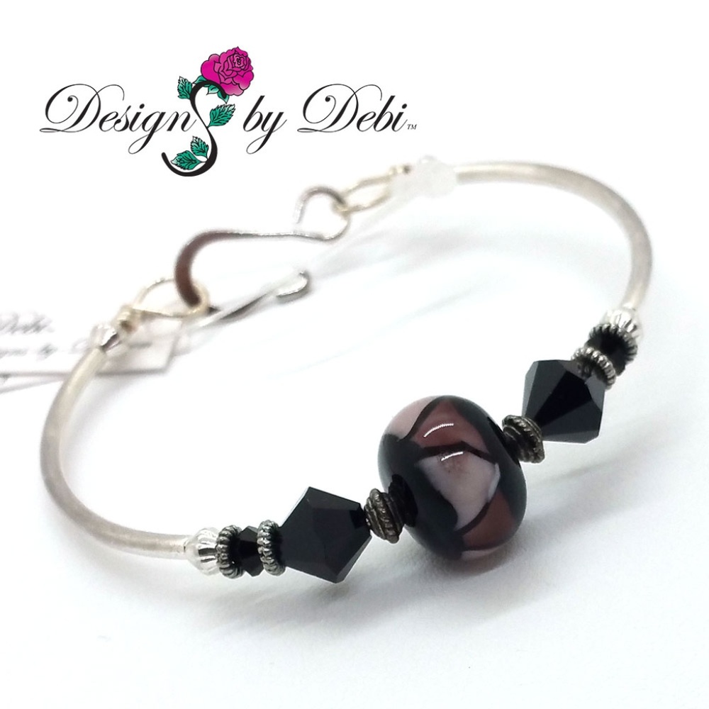 Pink & Wine Glass & Crystal TrianglesFitted Bangle